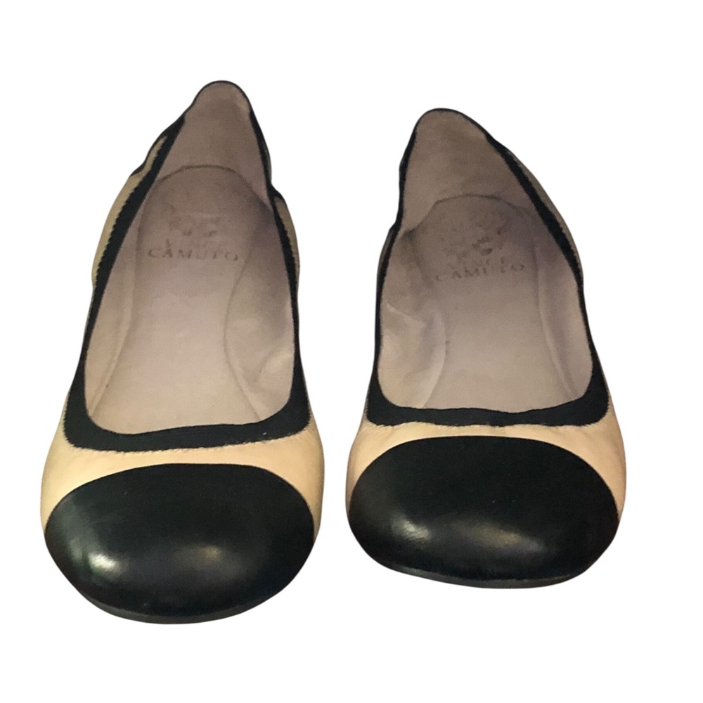 Vince Camuto Cream and Black Cap-Toe Flats
